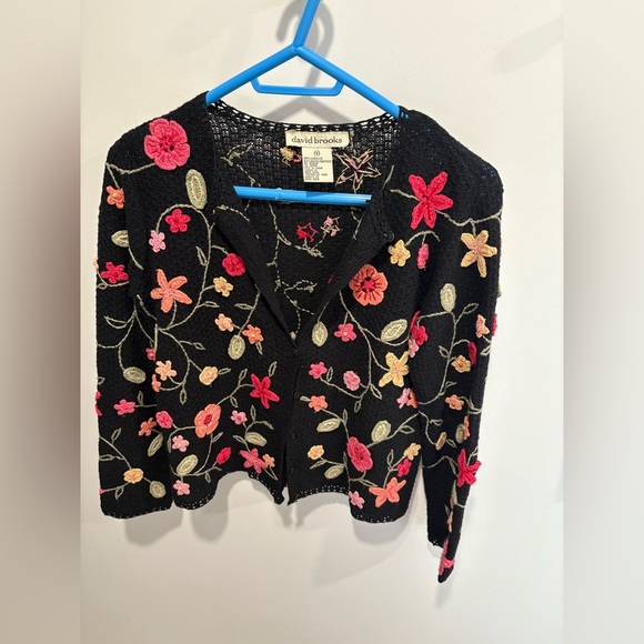 VINTAGE DAVID BROOKS EMBROIDERED FLORAL CARDIGAN - Picture 3 of 6